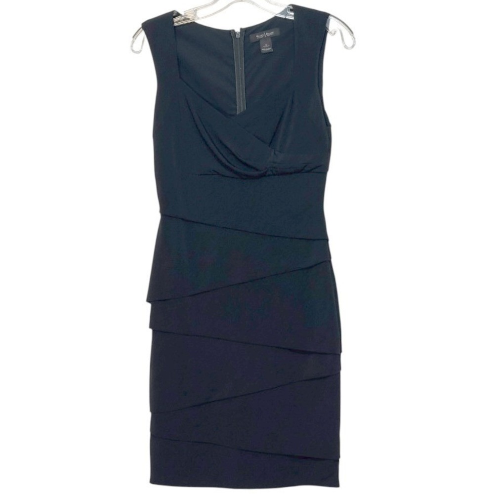 White House Black Market Sheath Dress Women Black Tiered Ruffle Bodycon LBD 6